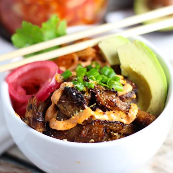 Pork Carnitas Bowls with Kimchi - Recipe photo by platingsandpairings
