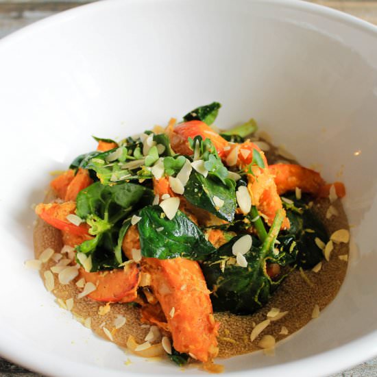 Pumpkin Salad on Creamy Amaranth - Recipe photo by gingerinthebasement