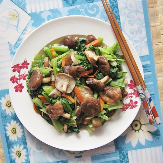 Stir-Fry Shiitake & Asian Greens - Recipe photo by escapetofood