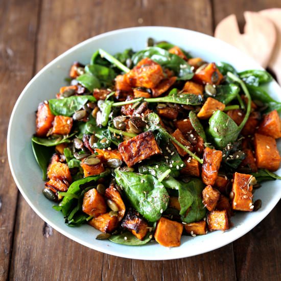 Roasted Kumara and Spinach Salad - Recipe photo by swoonfood