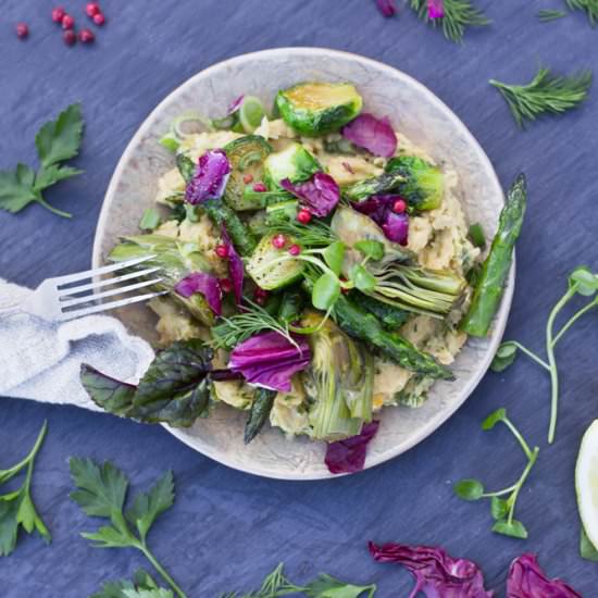 Chickpea Mash & Green Veggies - Recipe photo by Can Caramelo