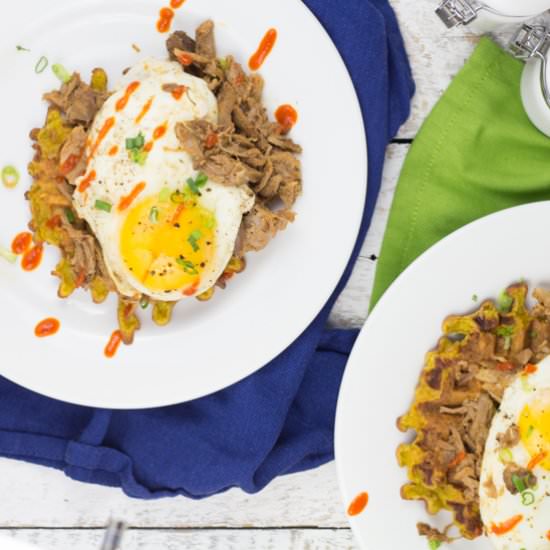 Sweet Potato Pulled Pork Waffles - Recipe photo by SouthernFATTY
