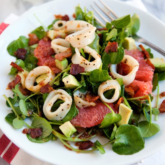 Spicy Squid with Grapefruit & Bacon - Recipe photo by kitchen serendipity