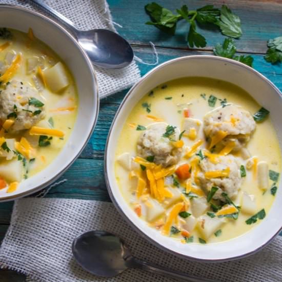 Matzo Ball Potato Chowder - Recipe photo by WhatJewWannaEat