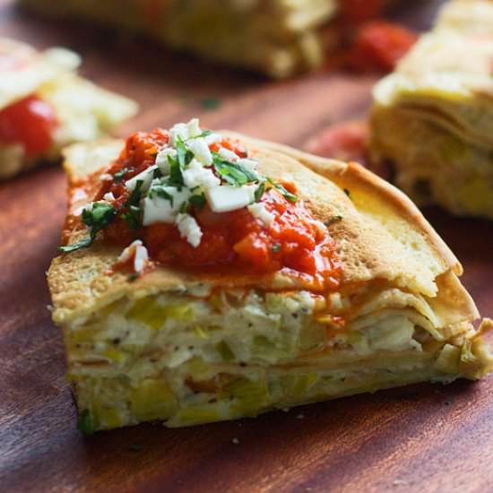 Feta & Leek Crepes - Recipe photo by cookingforkeeps