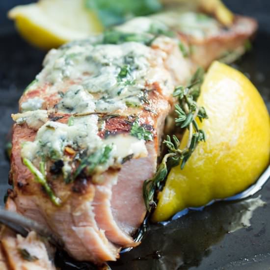 Seared Salmon with Blue Cheese - Recipe photo by two.purple.figs