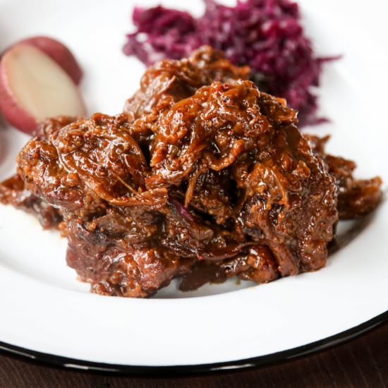 Flemish Beer Braised Beef & Onions - Recipe photo by thehungryhoundsblog