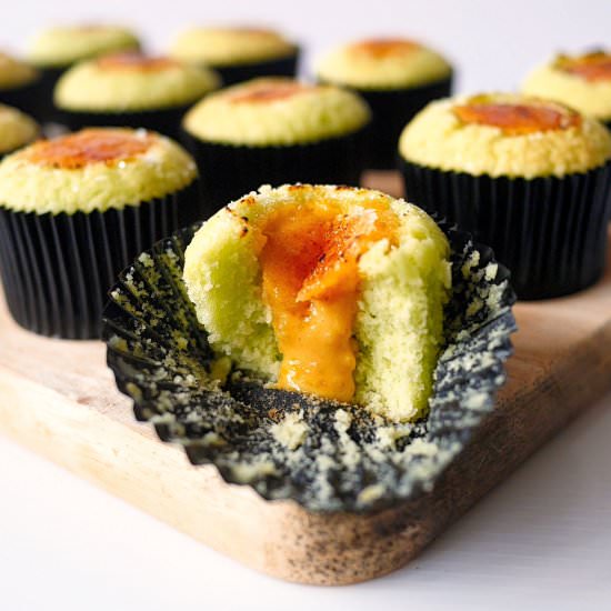 Torched Pandan Salted Egg Cupcakes - Recipe photo by yellowfingers