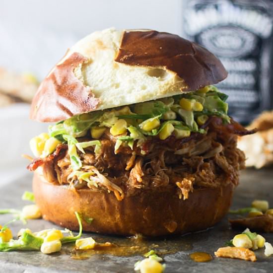 Slow-Cooker Bourbon Pulled Chicken - Recipe photo by cookingforkeeps