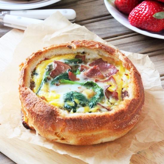 Bacon and Spinach Eggs Bread Bowls - Recipe photo by thetastybite