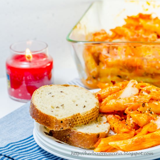 Penne In Roasted Red Pepper Sauce - Recipe photo by Herbivore Cucina
