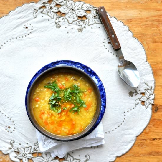 Rhubarb & Red Lentil Soup - Recipe photo by peppercorns