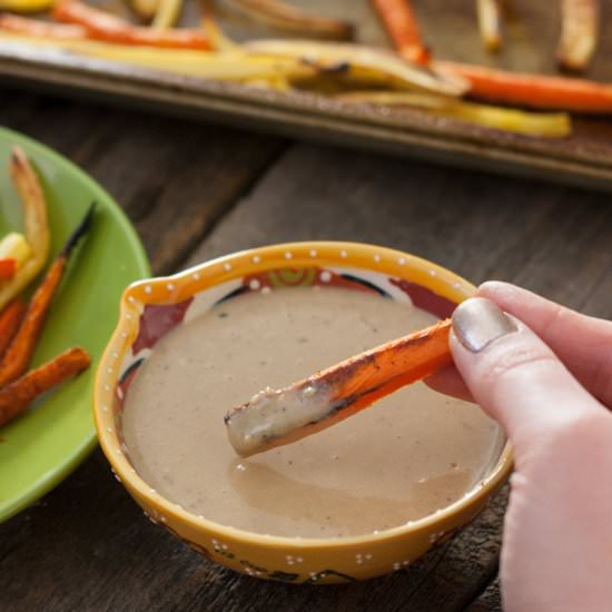 Parsnip Fries with Tahini Sauce - Recipe photo by thespeckledpalate