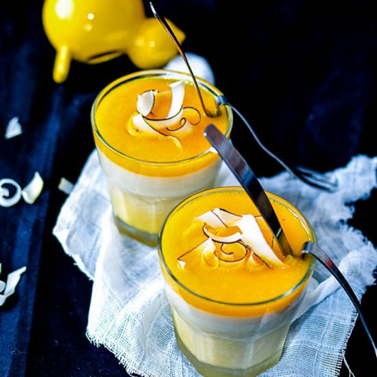 Indulgent Coconut Mango Panna Cotta - Recipe photo by Anu@MyGingerGarlicKitchen