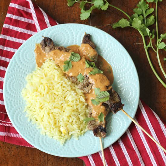 Beef Satay w/ Curried Cashew Sauce - Recipe photo by the tummy train