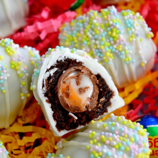 Cadbury Creme Egg Brownie Bombs - Recipe photo by thedomesticrebel