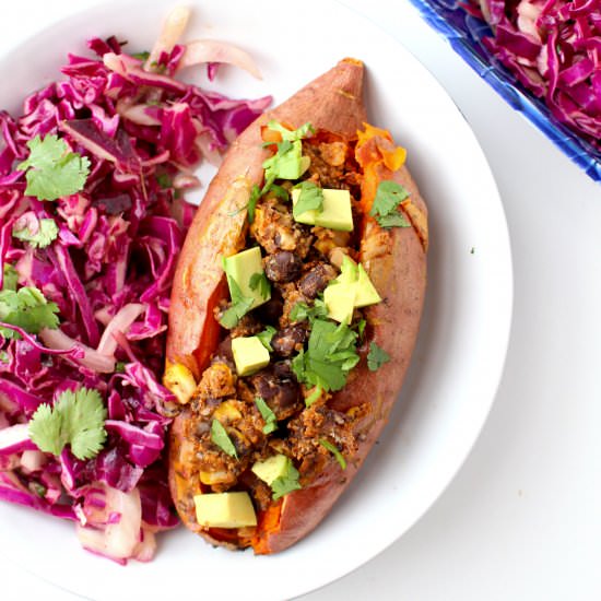 Bean Burger Stuffed Sweet Potatoes - Recipe photo by CitNutritionally