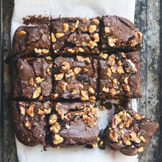Walnut Brownies with Sea Salt - Recipe photo by forkvsspoon
