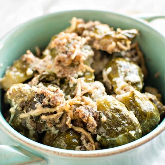 Crockpot Brussels Sprouts Gratin - Recipe photo by slowcookergourmet