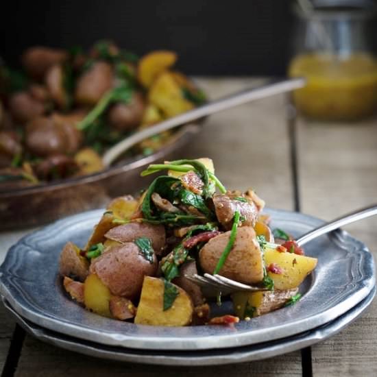 Warm Bacon & Greens Potato Salad - Recipe photo by Running to the Kitchen