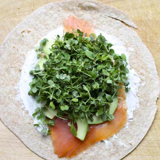 Salmon and Arugula Sandwich Wrap - Recipe photo by saffronandsun