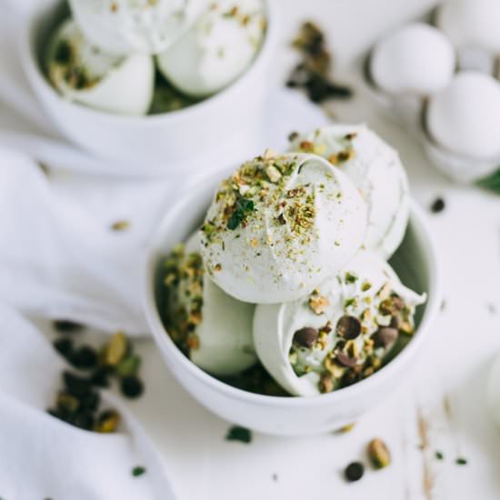 Chocolate Chip & Pistachio Meringue - Recipe photo by theblondechef