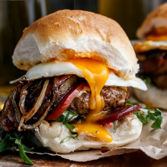 Drunken Aussie Beef Burgers - Recipe photo by Cafe Delites