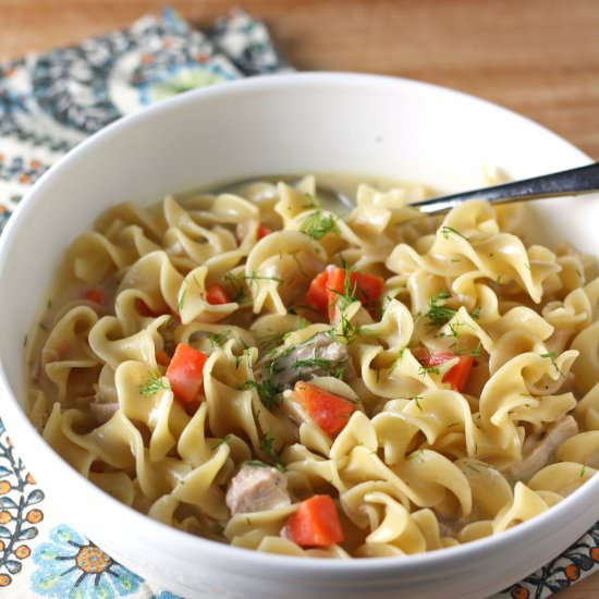 Creamy greek chicken noodle soup - Recipe photo by erinblueburke