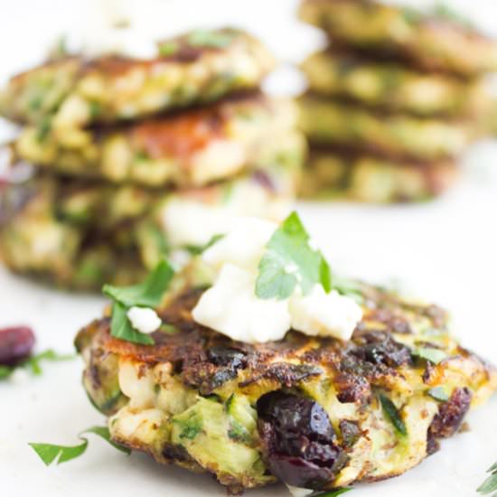 Zucchini Feta Cranberry Fritters - Recipe photo by two.purple.figs