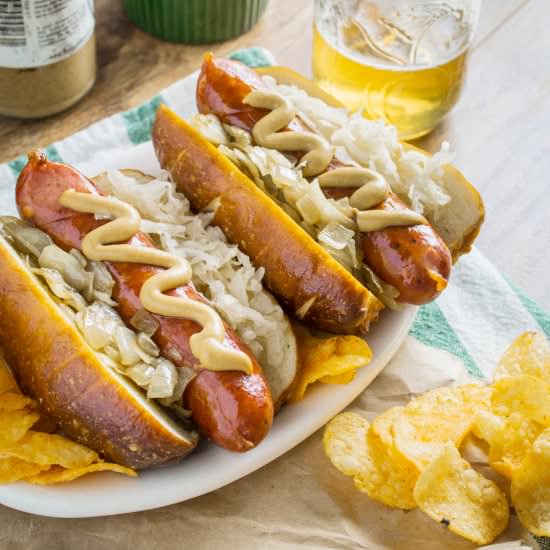 Smokies in Fresh Pretzel Buns - Recipe photo by portandfin