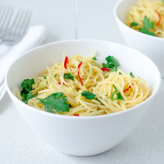 Fresh Lemon and Chilli Spaghettini - Recipe photo by asweetmuddle