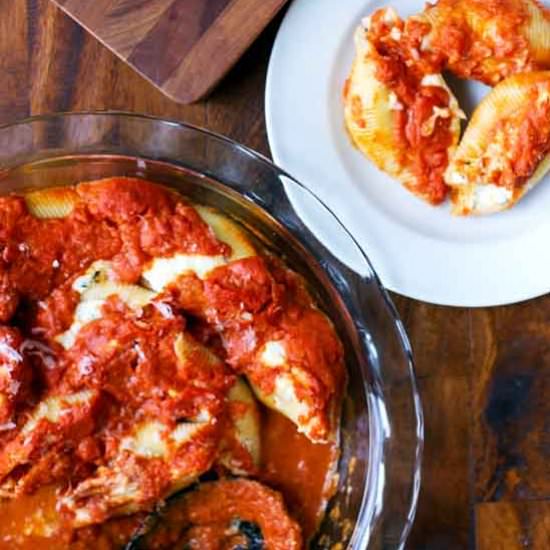 Stuffed Shells with Tomato Sauce - Recipe photo by Girl Gone Gourmet