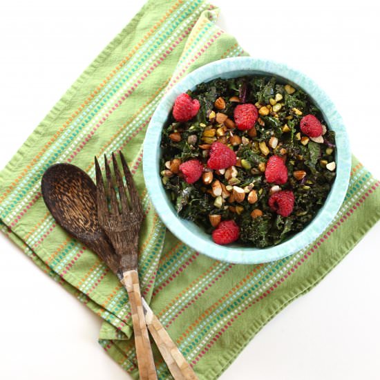 Raspberry Avocado Kale Salad - Recipe photo by justjfaye