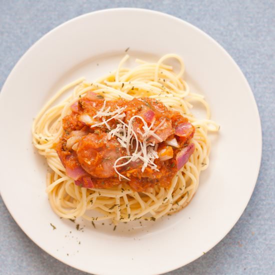 Kielbasa Spaghetti - Recipe photo by Bloggingwithapples