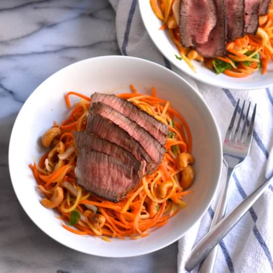 Steak Topped Carrot & Mango Salad - Recipe photo by brooklyn homemaker