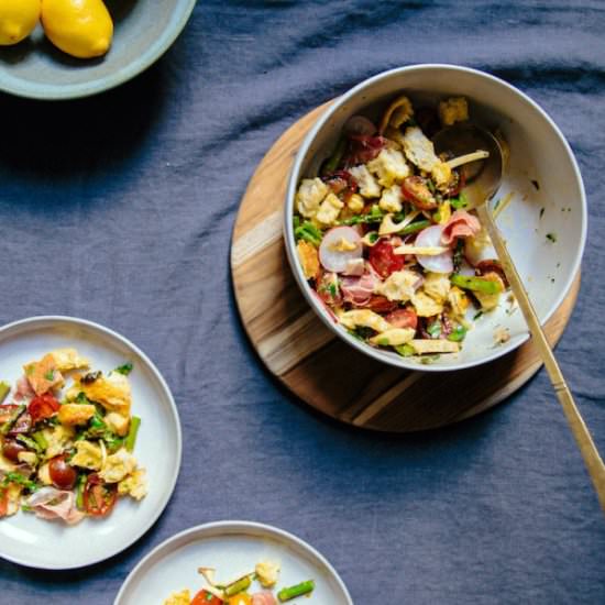 Grilled Asparagus Panzanella - Recipe photo by FeedMeDearly