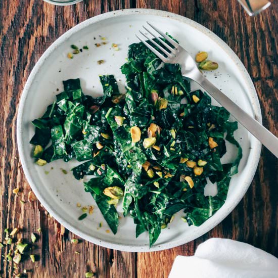Kale Salad with Miso Vinaigrette - Recipe photo by Kitchen Konfidence
