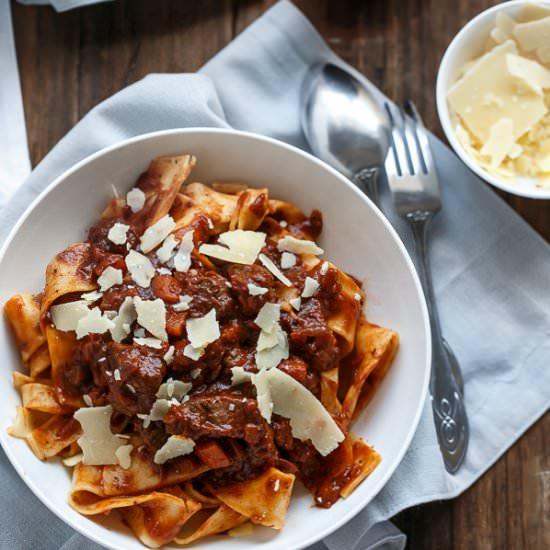 Fiery Lamb Ragu on Parpadelle - Recipe photo by Cafe Delites