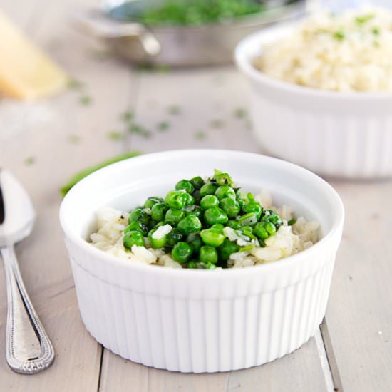 Fontina Cheesy Rice with Herb Peas - Recipe photo by mywholesomehappy