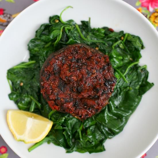 Mushrooms with Black Garlic Pesto - Recipe photo by chilliandmint