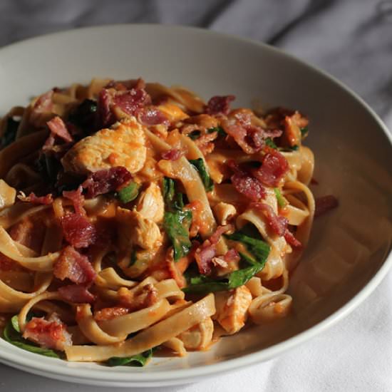 Chicken, Bacon & Spinach Tagliatelle - Recipe photo by rosalilium