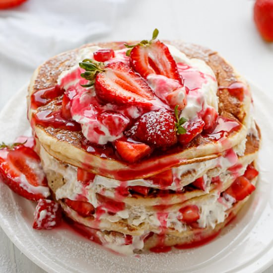 Strawberry Shortcake Pancakes - Recipe photo by Cafe Delites
