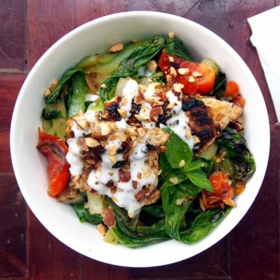 Almond Chicken & Pan Fried Veggies - Recipe photo by have fruit will travel