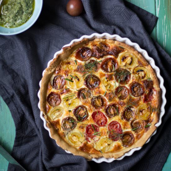 Roasted Tomato Tart with Pesto - Recipe photo by Camera and Clementine