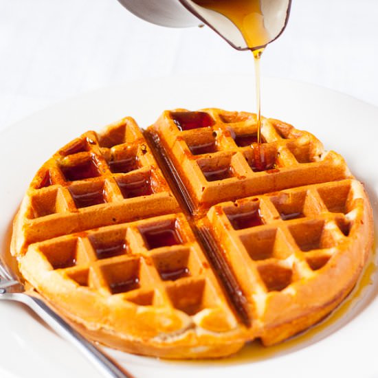 Maple Peanut Butter Oatmeal Waffles - Recipe photo by platingpixels