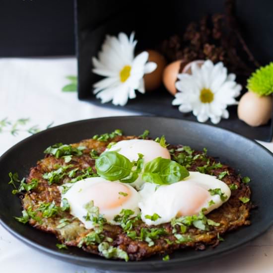 Swiss Roesti w/ Perfect Poached Egg - Recipe photo by GreenHealthyCooking