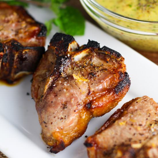 Lamb Chops with Mint Mustard Sauce - Recipe photo by platingsandpairings