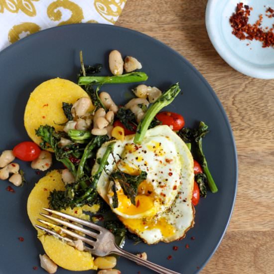 Rapini with White Beans, Polenta & Egg - Recipe photo by borrowedsalt