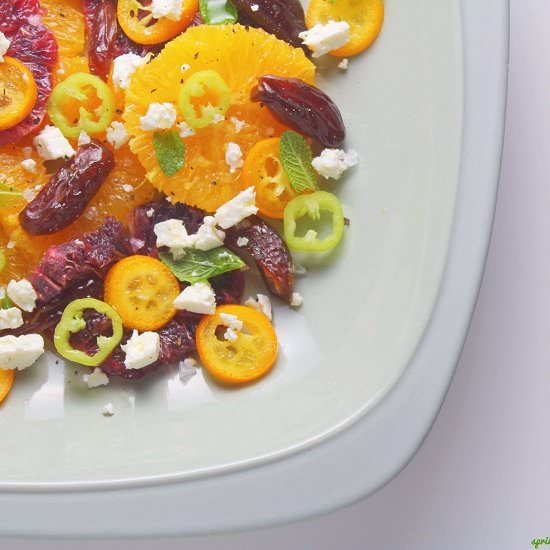Orange Kumquat Date and Feta Salad - Recipe photo by Sprinkles and Sauce