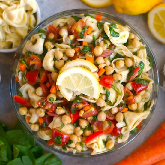 Lemony Tortellini-Chickpea Salad - Recipe photo by fearlesshomemaker